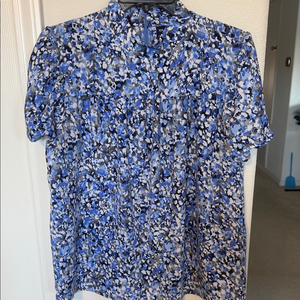 Lands' End Blue and White Floral Blouse